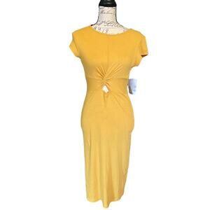 Velvet Golden Yellow Torch Long Fitted Dress Size Large NEW